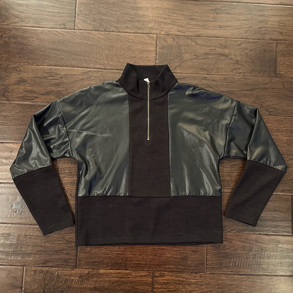 THML Black Vegan Leather Accent Sweater Worn Once